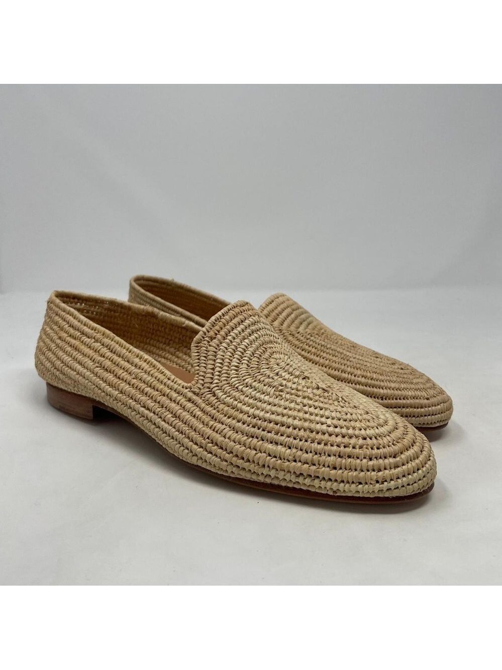 Carrie Forbes Womens Atlas Beige Leather Lined Slip-On Raffia Loafers - NWT - Picture 4 of 11